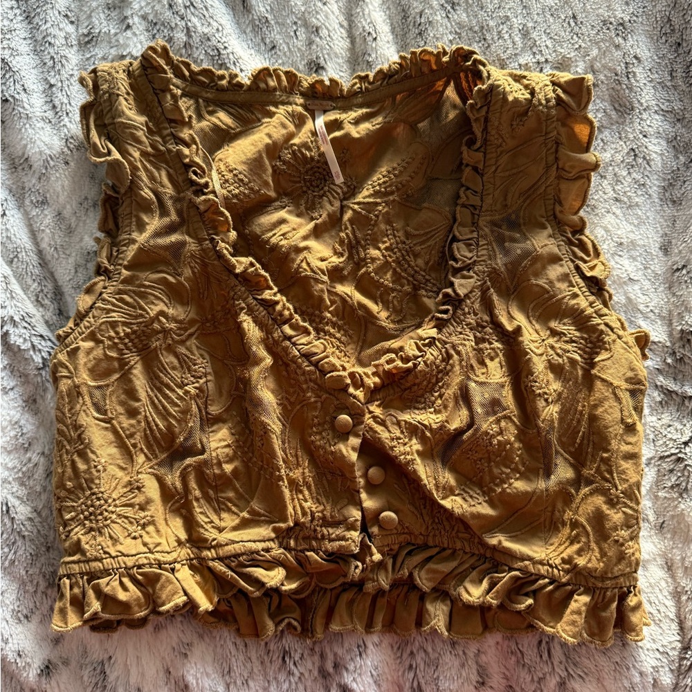 Free People Yellow Ruffled Cropped Blouse